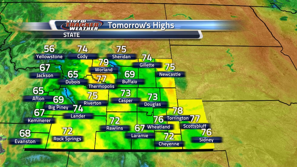Tomorrow's highs are going to be in the 70s and a few places in the 60s