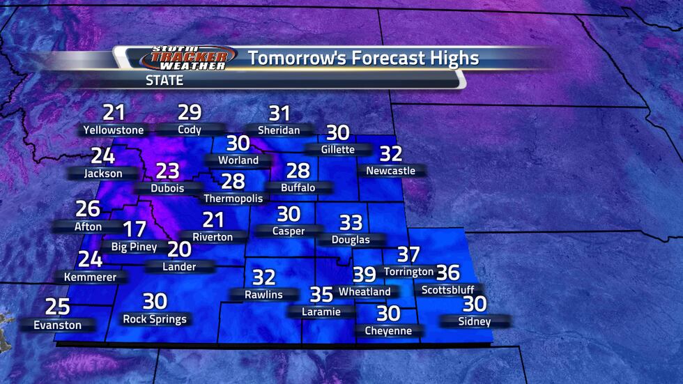 Tomorrow's highs are going to be in the 30s for most of the area and colder to the west
