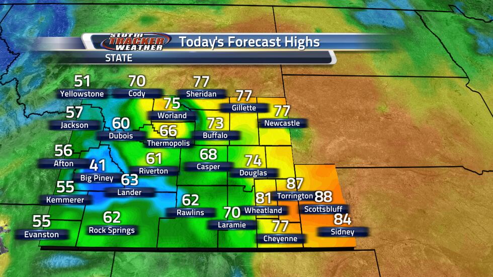 Today's highs are going to be near or above 80 in the Cheyenne area today and near 70 in Casper