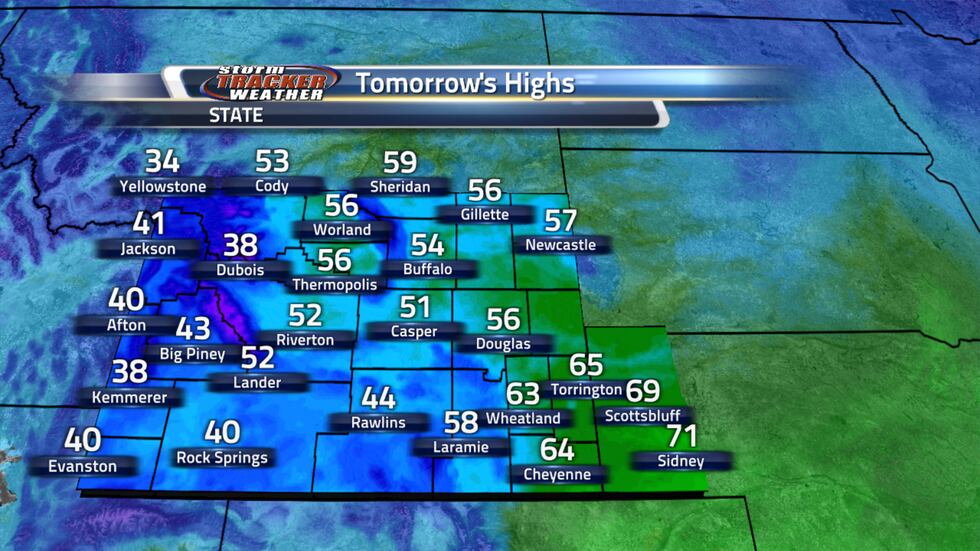 A cooler day tomorrow with some areas seeing 40s, other 50s, and a few 60s for highs
