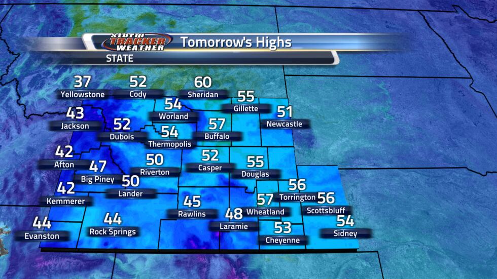 Tomorrow's highs are going to be a bit warmer for us with 50s around the area.