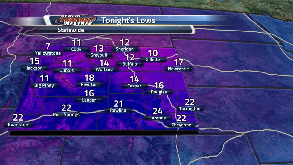 Low Temperatures will range from the single digits to the low 20s across Wyoming.