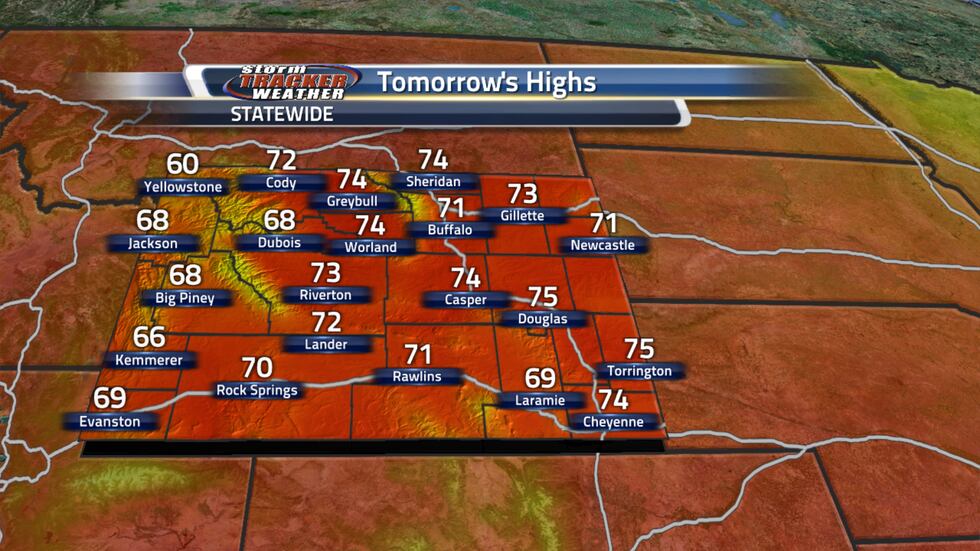 Here is a look at the high temperatures for Wyoming for Sunday.