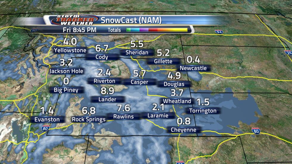 The NAM model shows much larger snow totals through the state