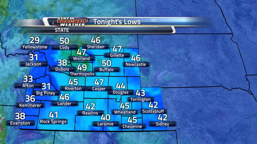 Tonight's lows will be in the 40s and 50s