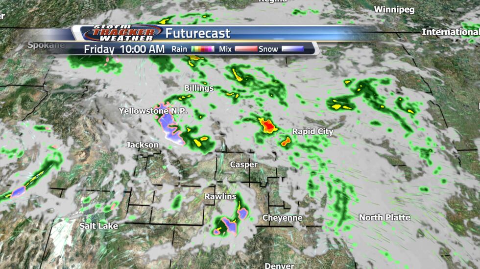 Storms will move through the northeastern portions of Wyoming Friday