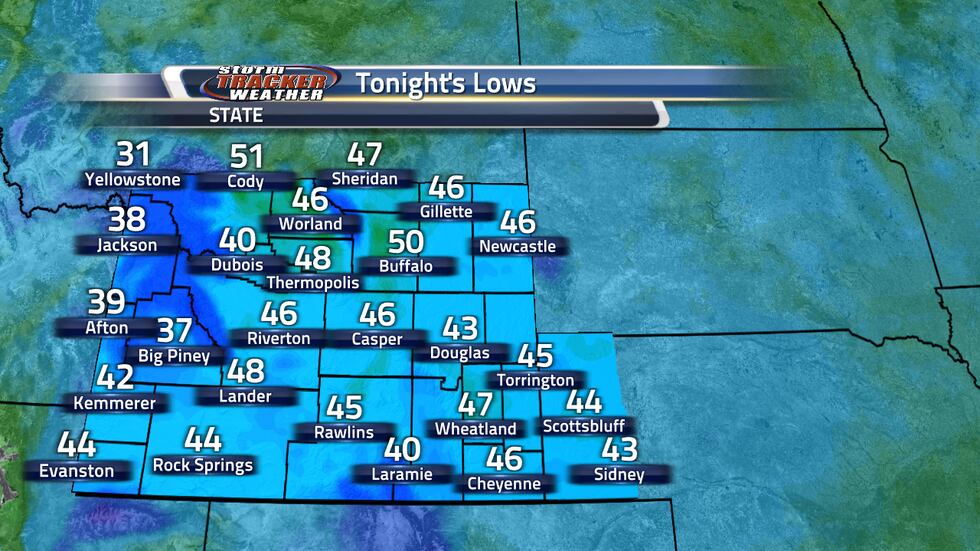 Lows tonight are going to be in the mid 40s for most of the state