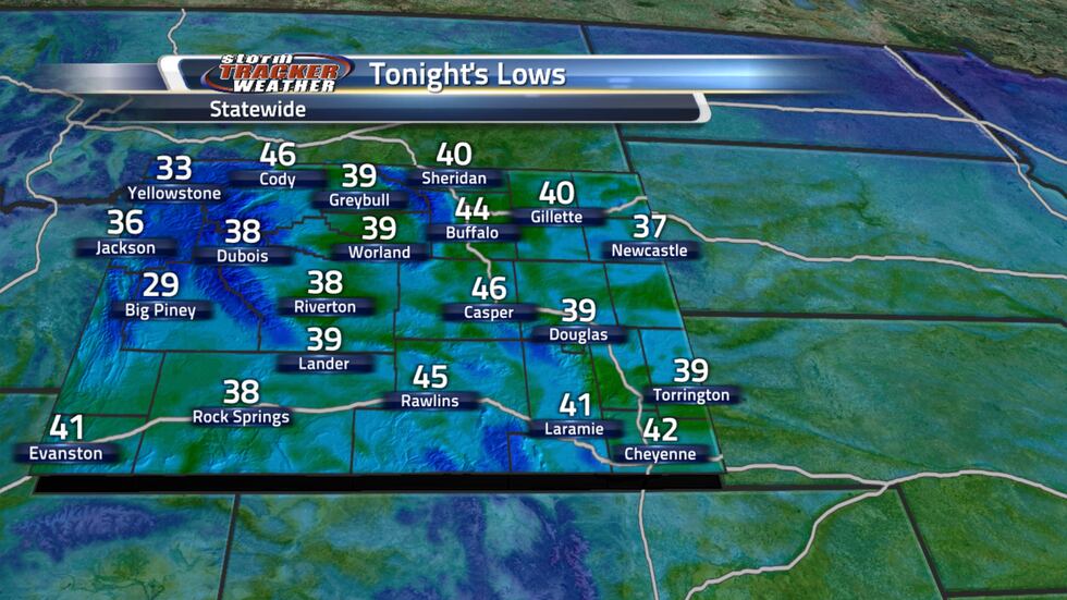 Temperatures tonight across Wyoming