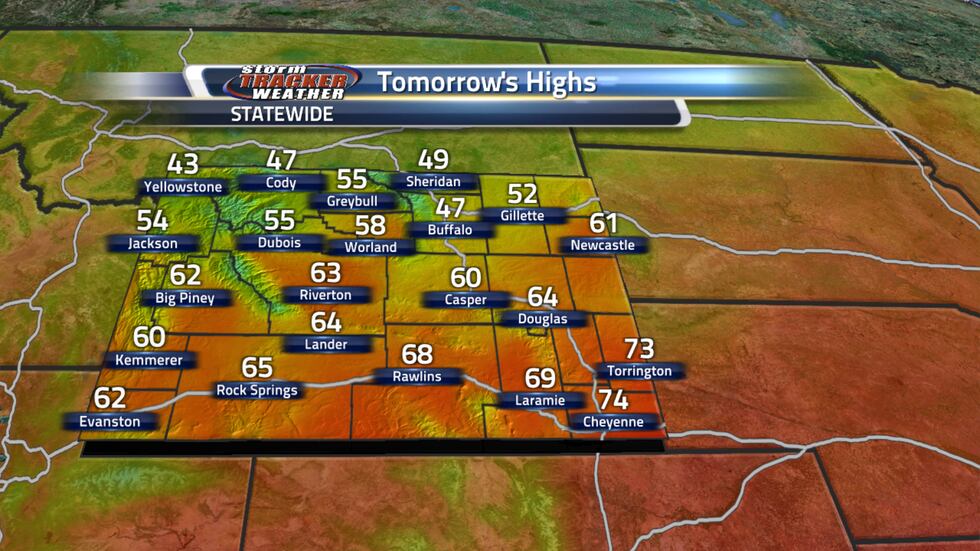 Wyoming High Temperatures on Monday will range greatly