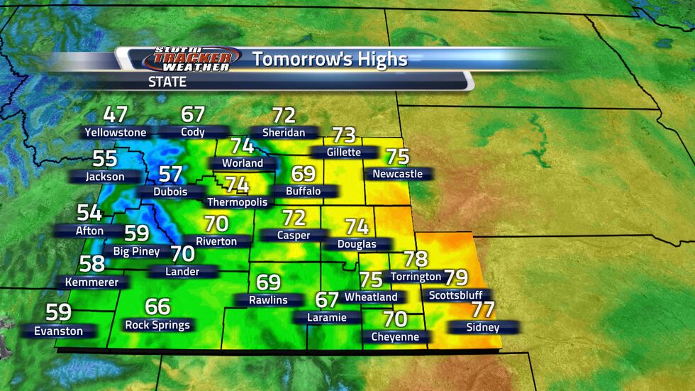 Tomorrow's highs will be in the upper 60s and 70s