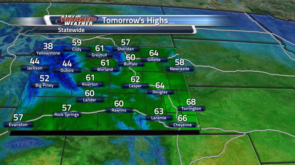 High Temperatures across Wyoming Monday will range from the 40s to the 60s.