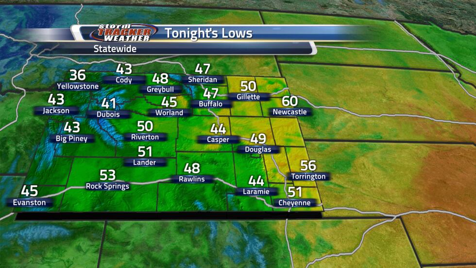 Temperatures in Wyoming will range from the 40s to the middle 50s.