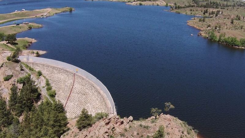 Arial view of Granite Reservoir in Curt Gowdy State Park, Wyoming