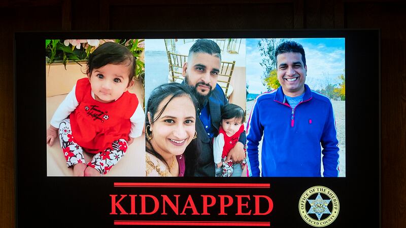 FILE - Images are displayed of 8-month-old Aroohi Dheri, left, with her mother Jasleen Kaur,...