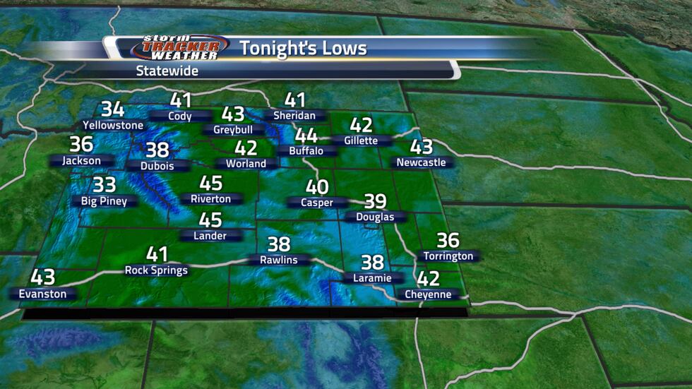 Temperatures across Wyoming will range from the 30s to the middle 40s.