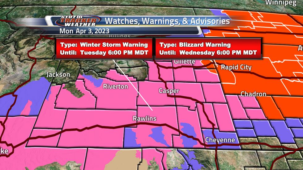 We have a Winter Weather Advisory in the Cheyenne area and to the north we have a Winter Storm...