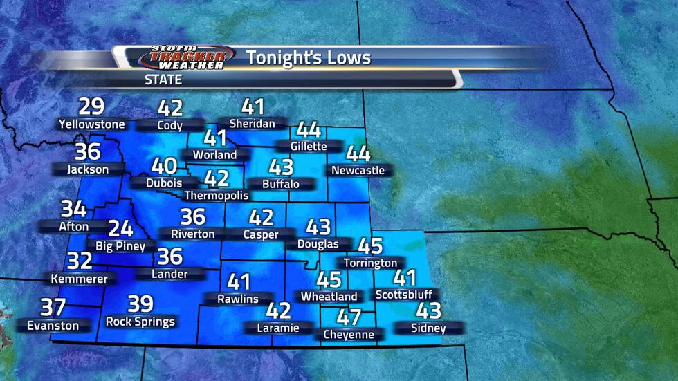 Tonight's lows are in the 40s for most places overnight tonight
