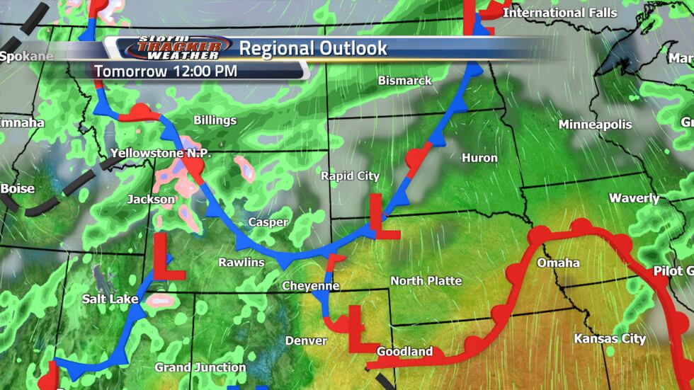 A cold front sags south through Wyoming on Monday