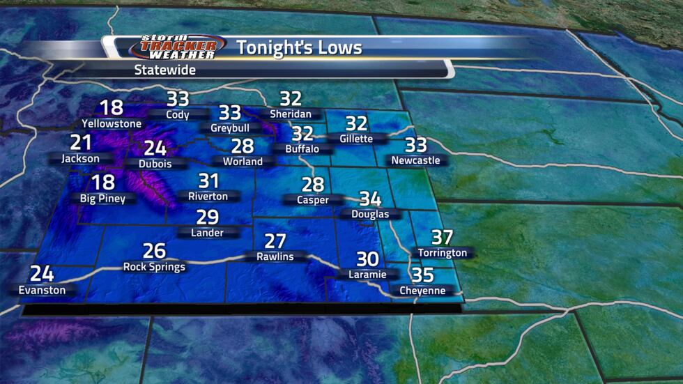 Temperatures across Wyoming will range from the 20s and 30s.