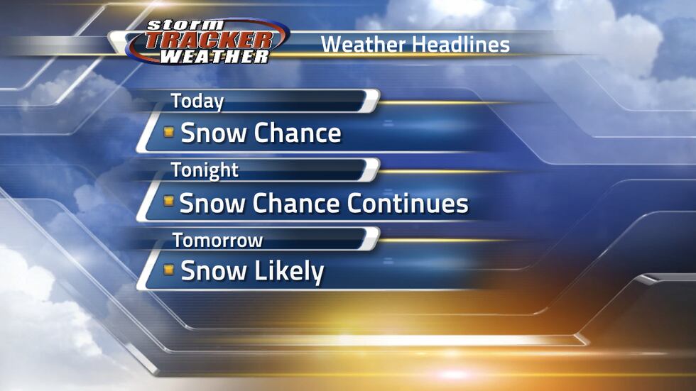 Snow chance today and tonight. Snow is most likely tomorrow