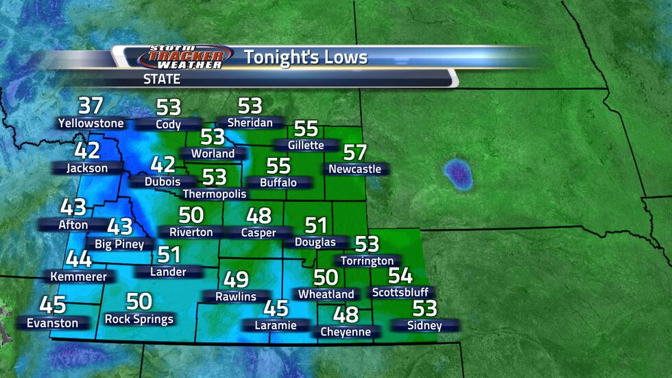 Tonight's lows are going to be in the upper 40s and low 50s for most of the state