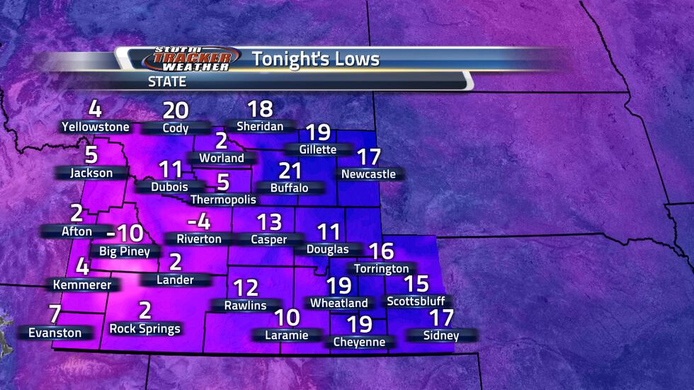 Tonight's lows are going to be down in the teens for most places around the area
