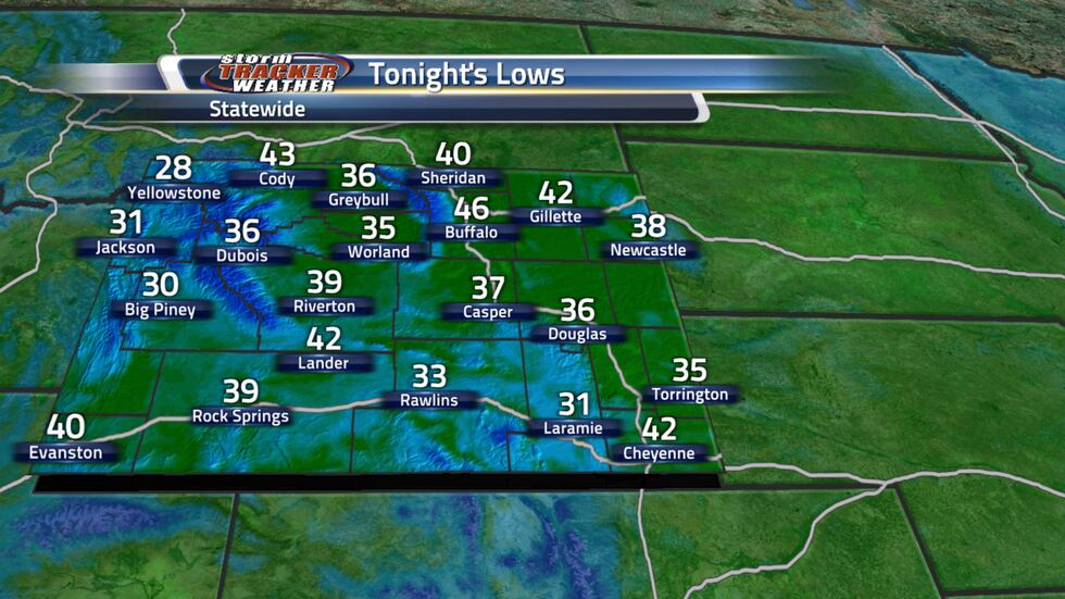 Low Temperatures across Wyoming Tonight