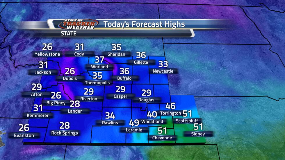 Today's highs are warm enough to melt the snow in Cheyenne but in Casper it'll stay below...