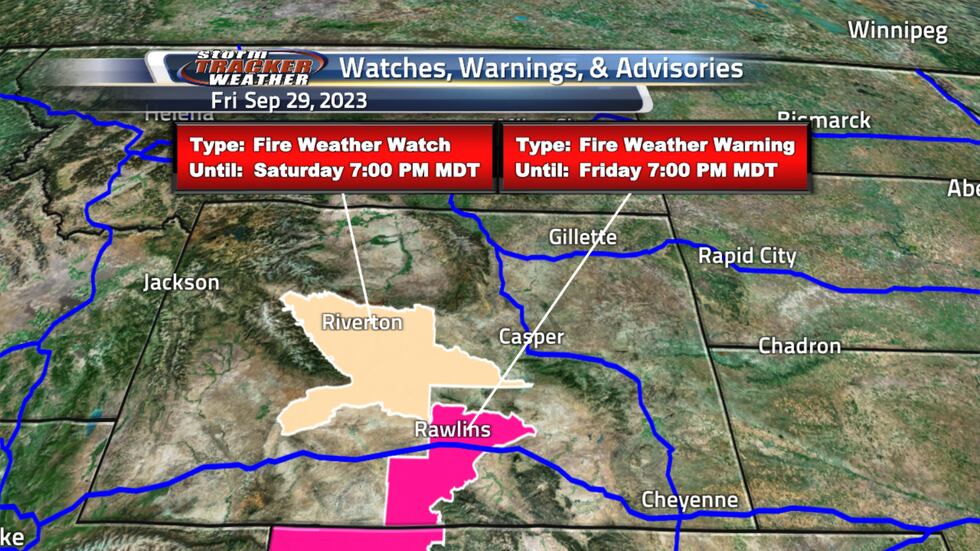 We have a fire weather warning for Carbon County and a fire weather watch for Fremont,...