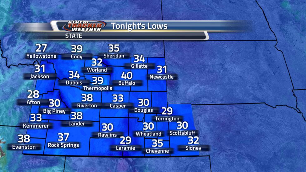 Tonight's lows will be down in the 20s and 30s statewide as freezing temperatures move in